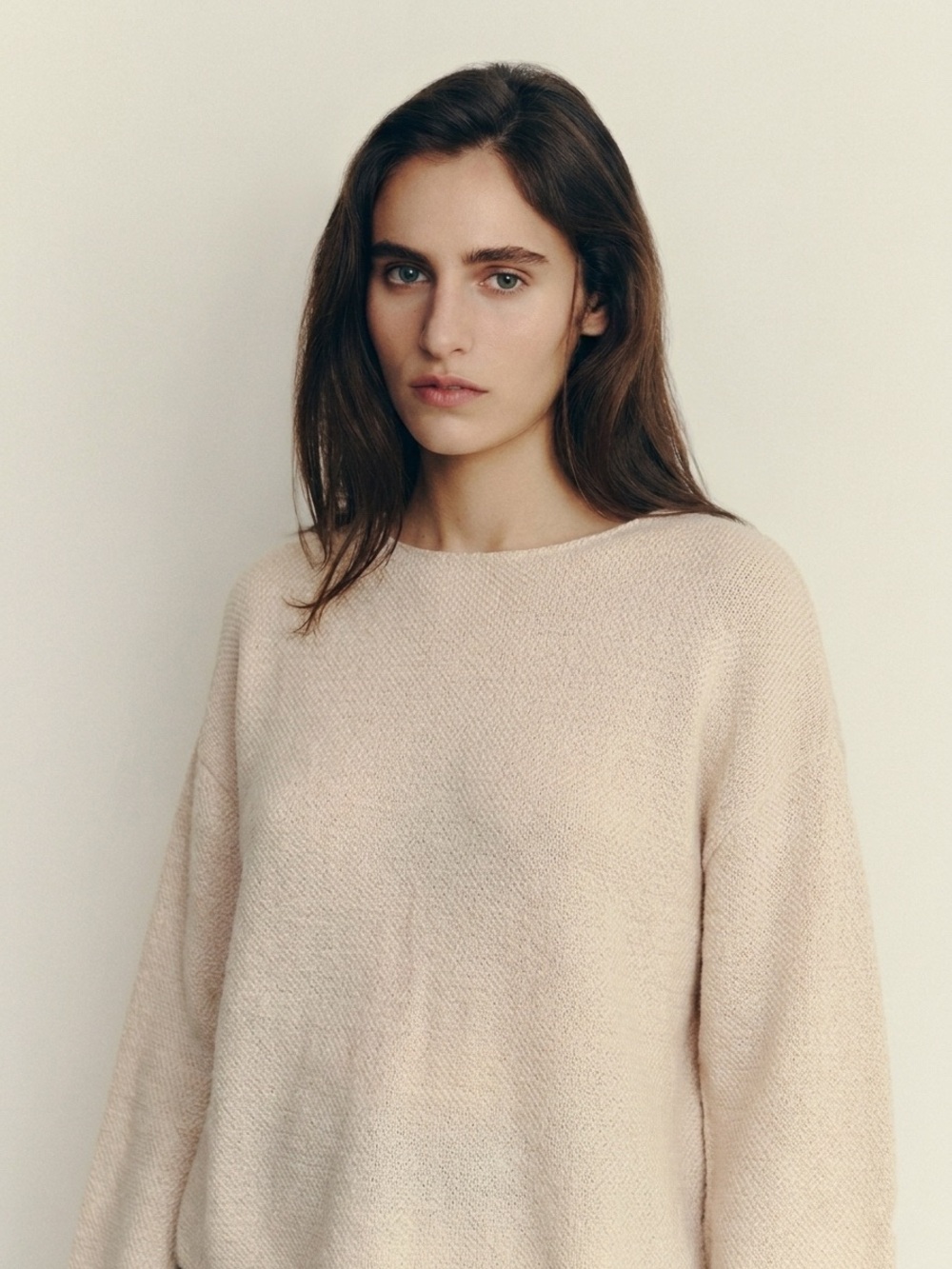 Zara Women's Crewneck Textured Fuzzy Sweater Beige Cream Large